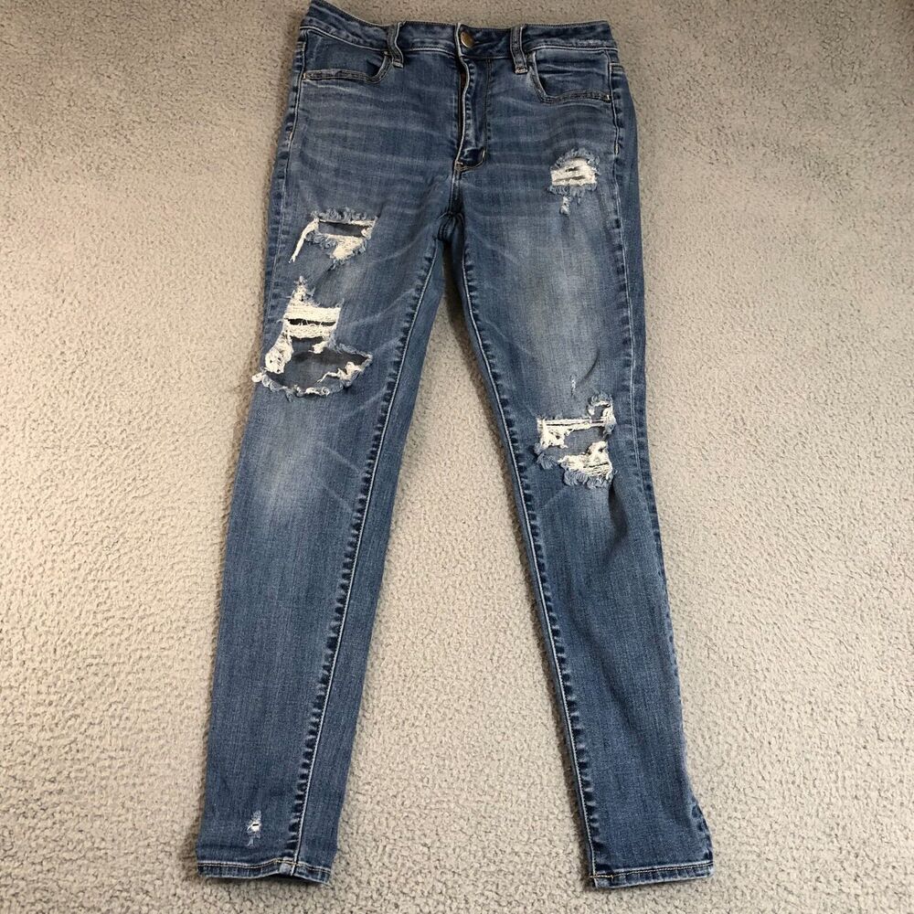 American Eagle Jeans Womens 8 Blue Preppy Distressed Hi-Rise Jegging Aeo Denim X